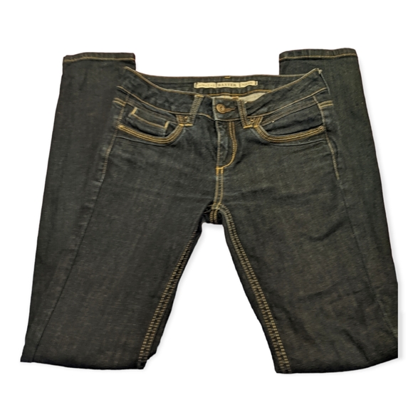 3/$25 TopShop Baxter Moto Straight Leg Dark Wash Jeans size 26x32 - Picture 3 of 15